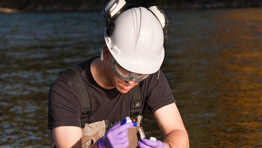 Man testing water supply